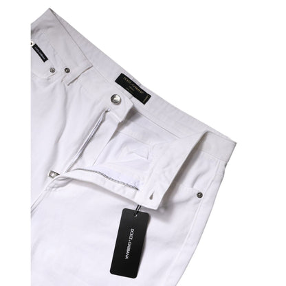 Dolce & Gabbana White Cotton Mid Waist Skinny Denim Jeans