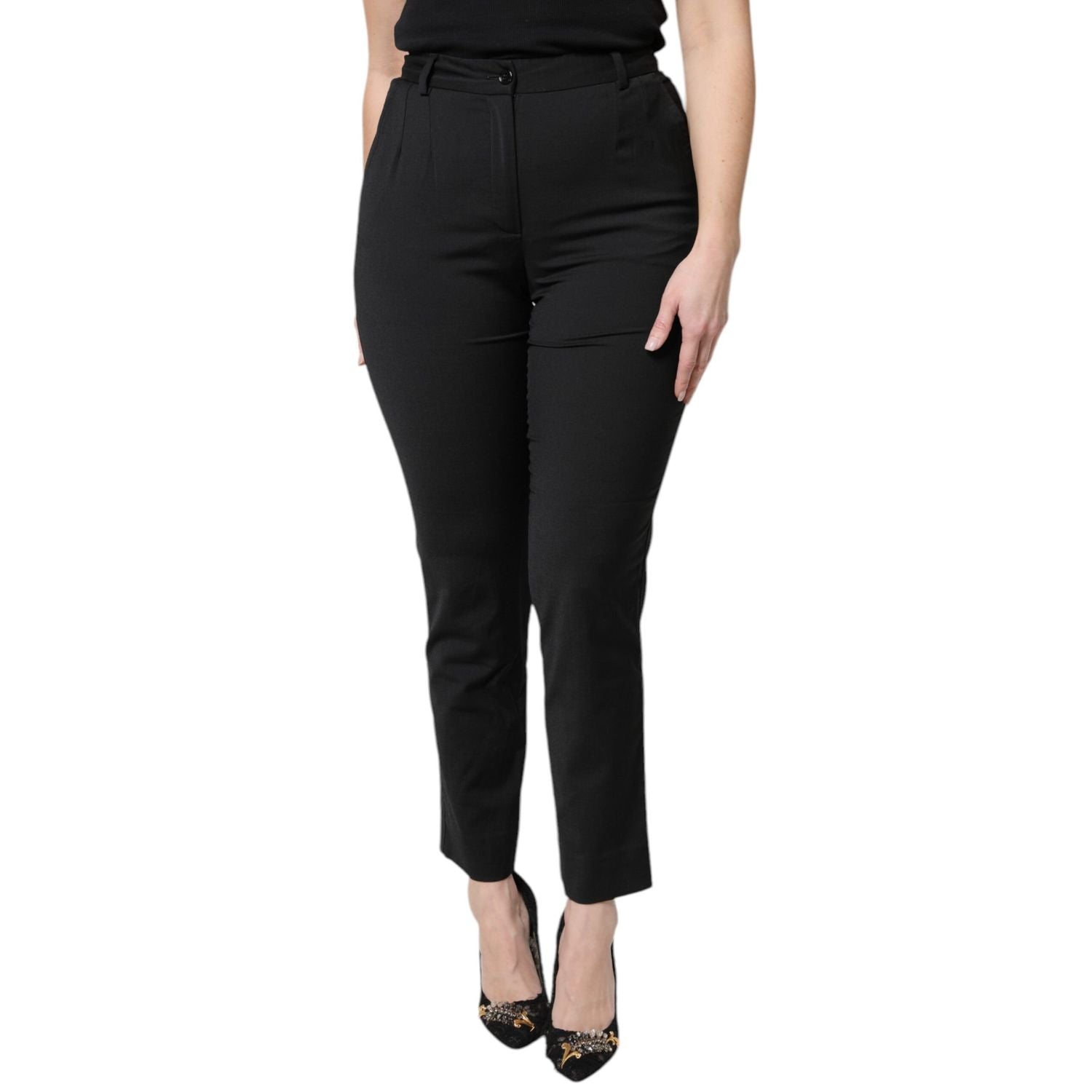Dolce & Gabbana Black Polyester High Waist Slim Pants