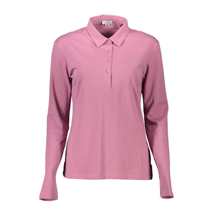 U.S. POLO ASSN. Pink Cotton Women Polo Shirt with long sleeves and logo embroidery.