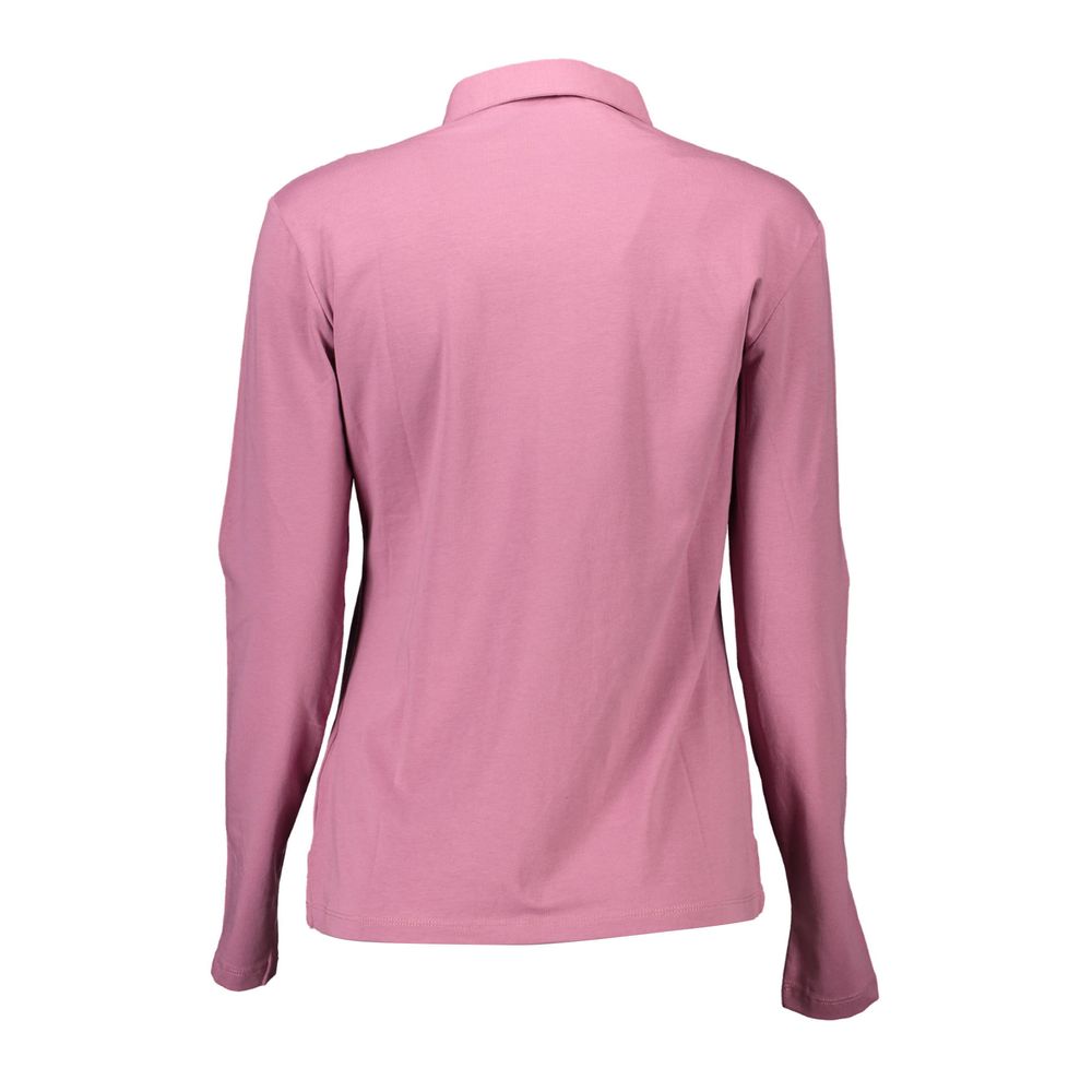 Back view of U.S. POLO ASSN. Pink Cotton Women Polo Shirt, showcasing long sleeves and soft cotton blend fabric.