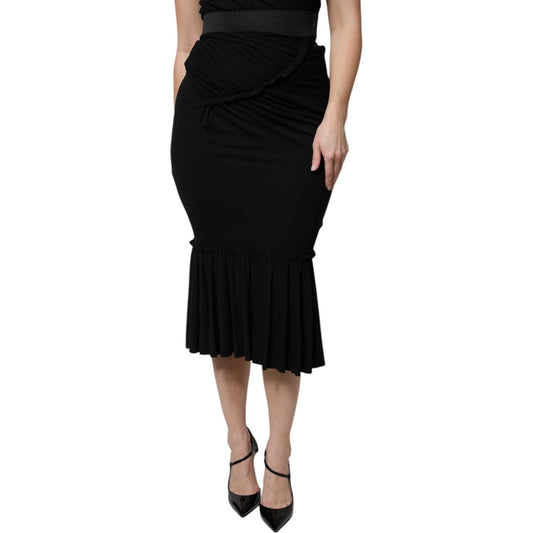 Dolce & Gabbana Black Mermaid Cut High Waist Midi Skirt