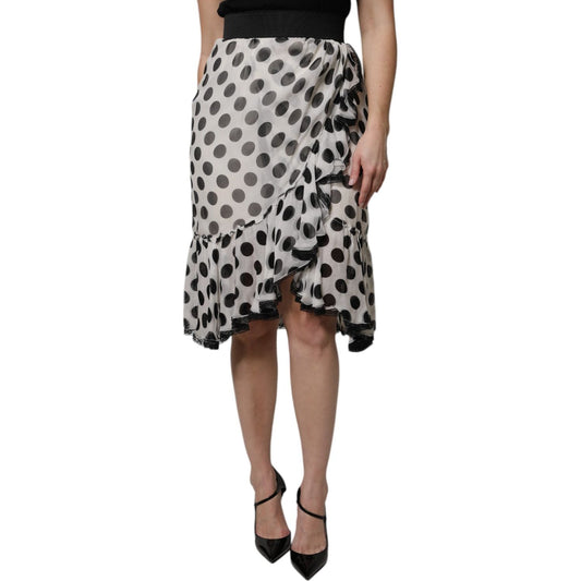 Dolce & Gabbana White Black Polka Dots Knee Length Skirt