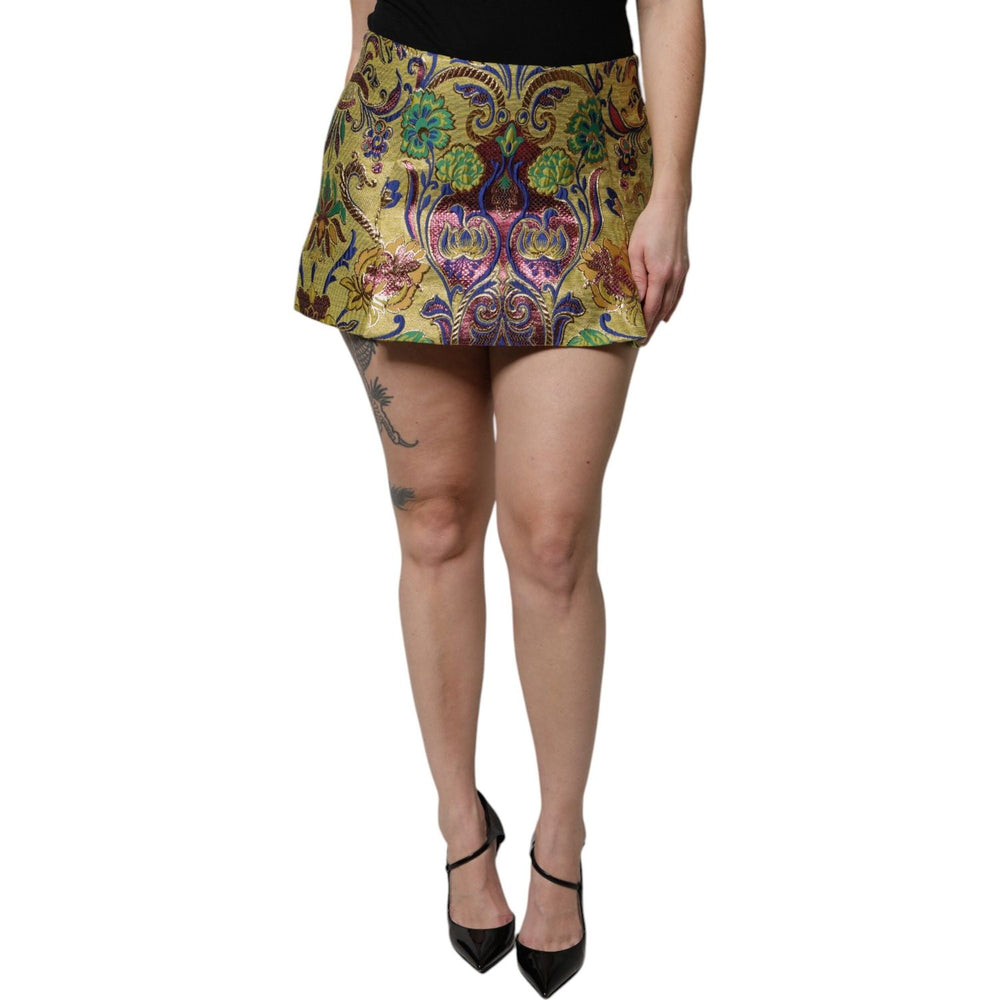 Dolce & Gabbana Multicolor Floral Jacquard Mid Waist Mini Skirt