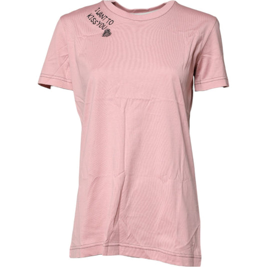 Dolce & Gabbana Pink Logo Print Cotton Crew Neck T-shirt