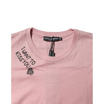 Dolce & Gabbana Pink Logo Print Cotton Crew Neck T-shirt