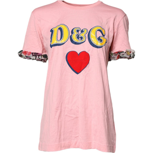 Dolce & Gabbana Pink Logo Print Cotton Crew Neck Tee T-shirt