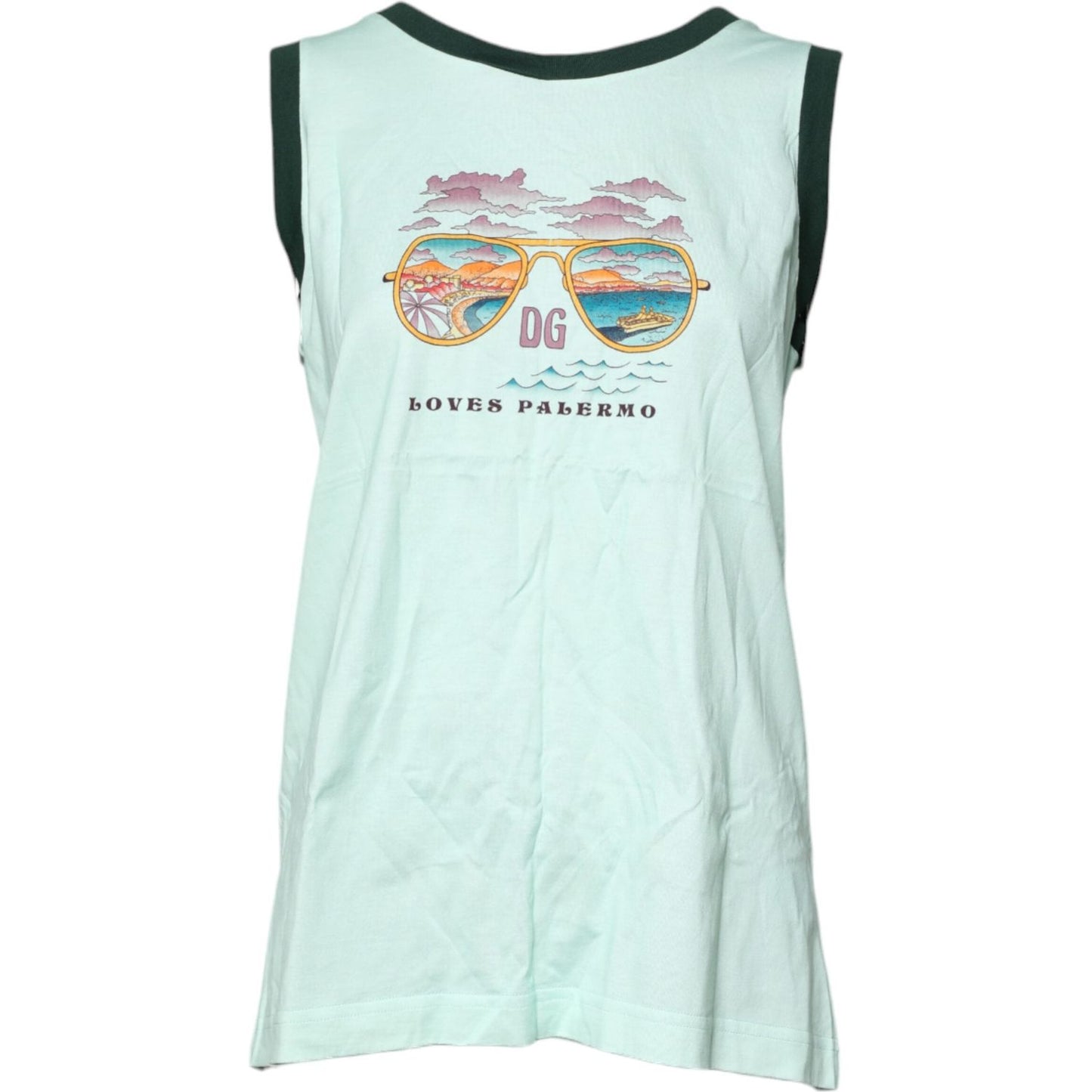 Dolce & Gabbana Light Green Graphic Print Sleeveless Tank T-shirt
