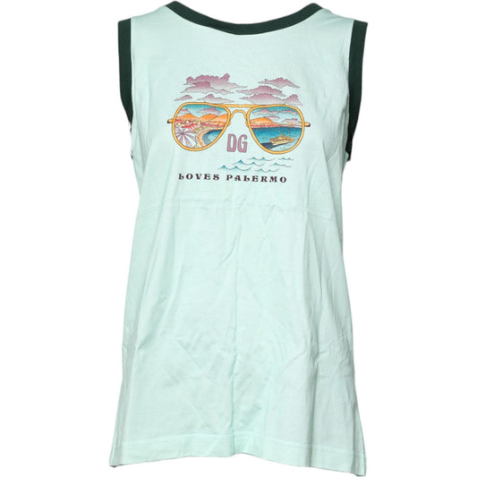 Dolce & Gabbana Light Green Graphic Print Sleeveless Tank T-shirt