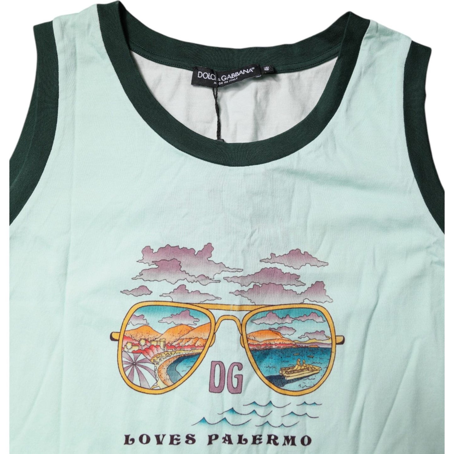 Dolce & Gabbana Light Green Graphic Print Sleeveless Tank T-shirt