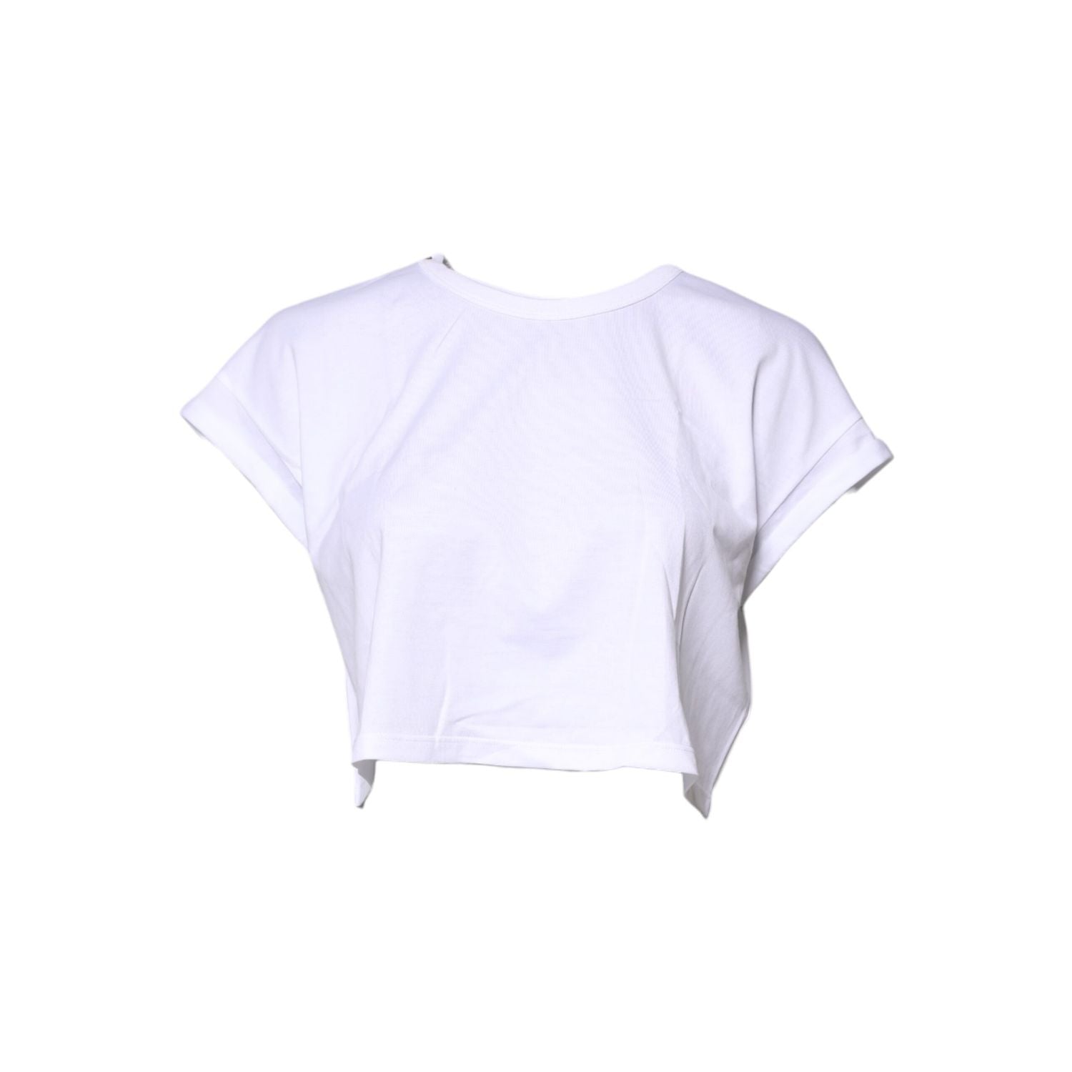 Dolce & Gabbana White Cotton Crew Neck Cropped T-shirt Top