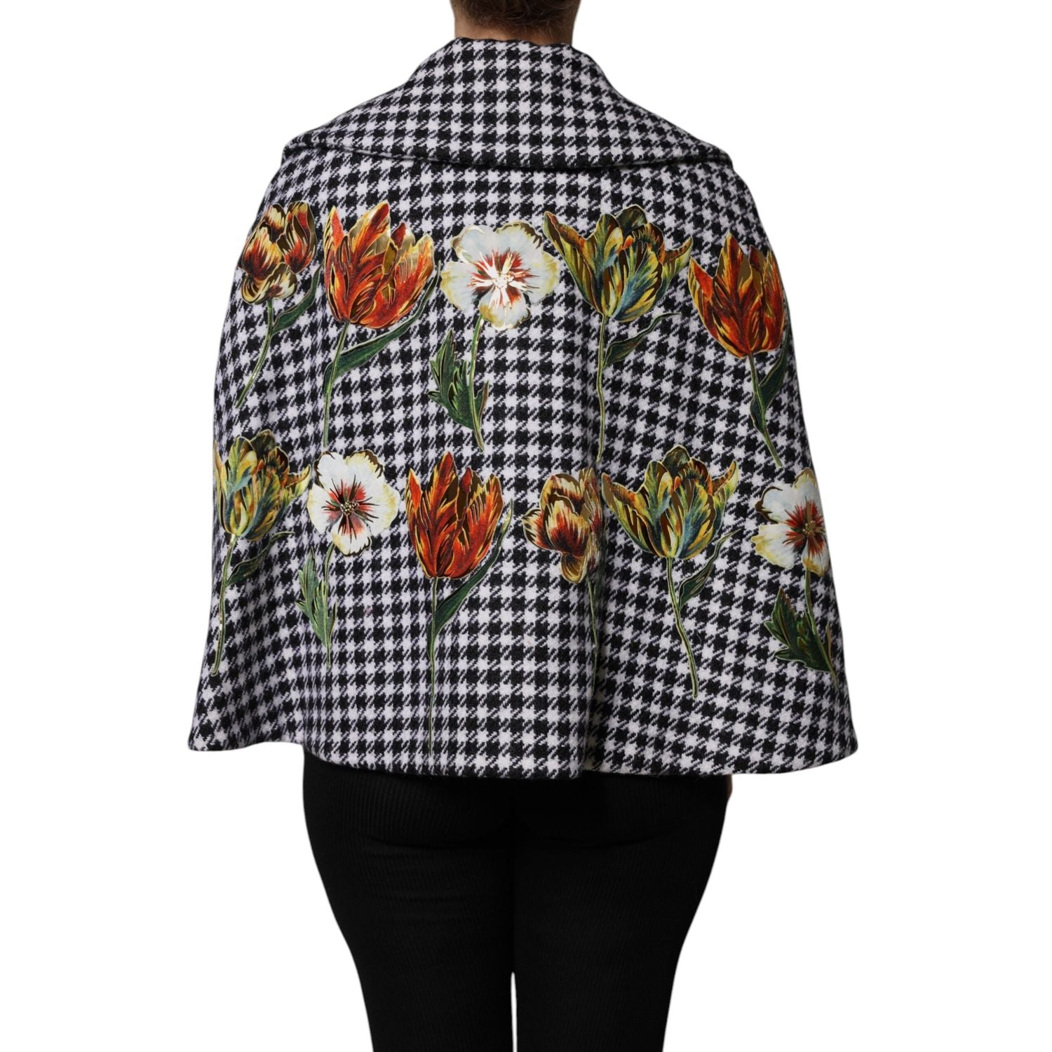 Dolce & Gabbana Black White Monochrome Patterned Floral Cape Jacket