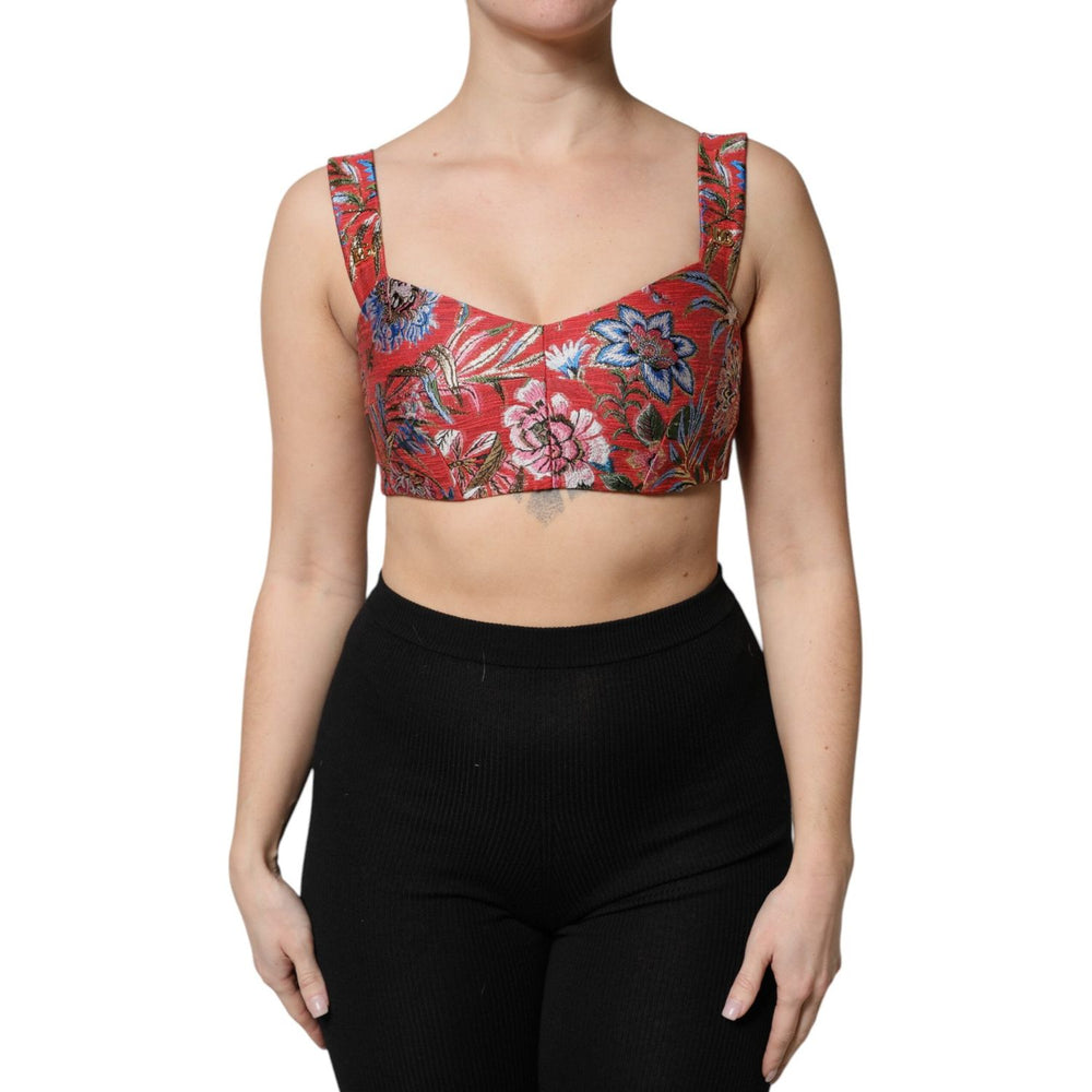 Dolce & Gabbana Red Floral Brocade Cropped Bustier Corset Top