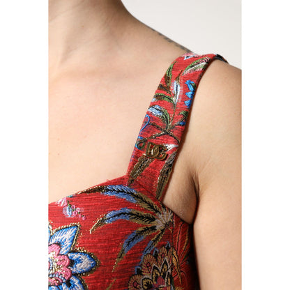 Dolce & Gabbana Red Floral Brocade Cropped Bustier Corset Top