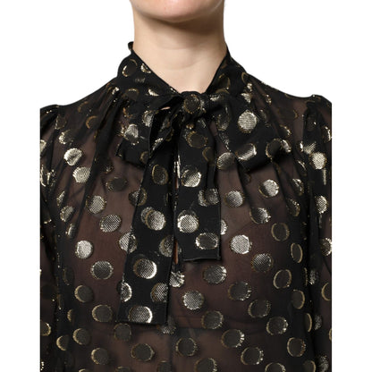Dolce & Gabbana Black Sheer Tied Neck Polka Dots Blouse Top