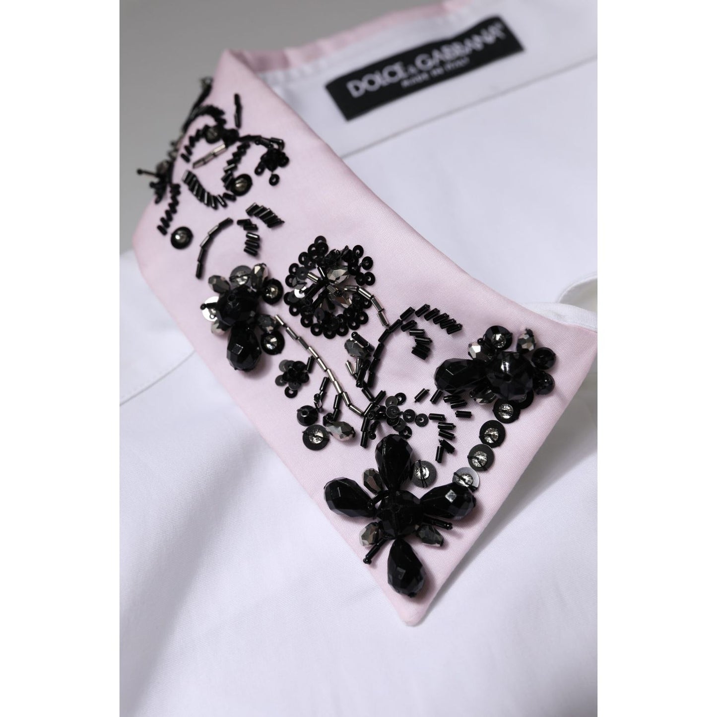 Dolce & Gabbana White Embellished Collared Dress Shirt Top