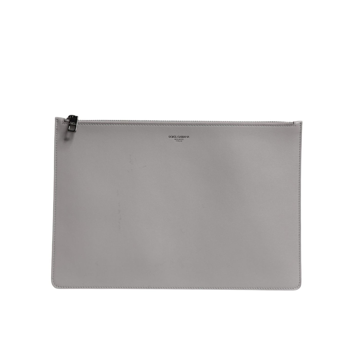 Dolce & Gabbana Gray Solid Leather DG Logo Men Clutch Zip Pouch Bag