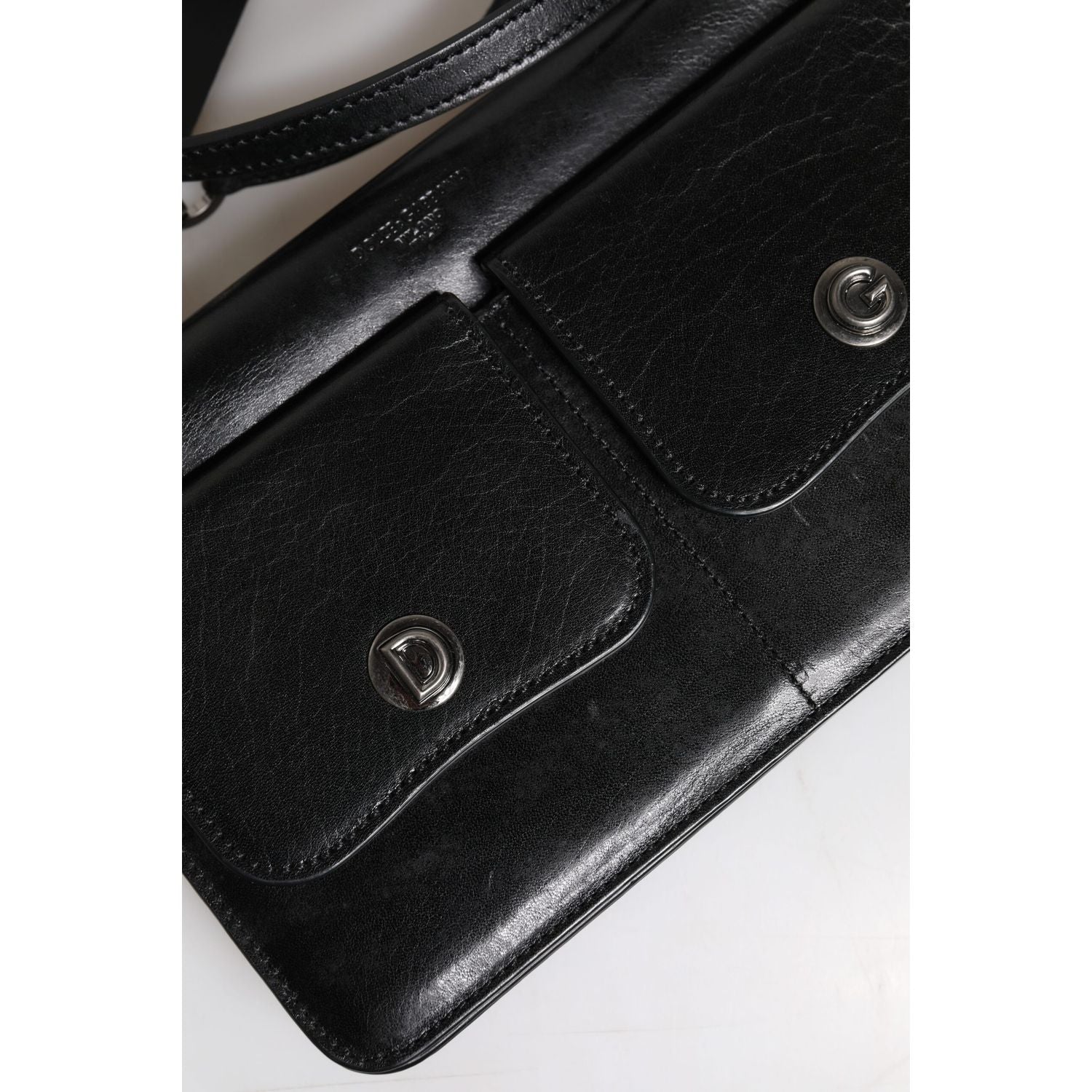 Dolce & Gabbana Black Leather Logo Purse Shoulder Crossbody Bag