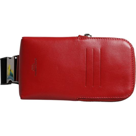 Dolce & Gabbana Red Calfskin Logo Purse Phone Belt Waist Bag