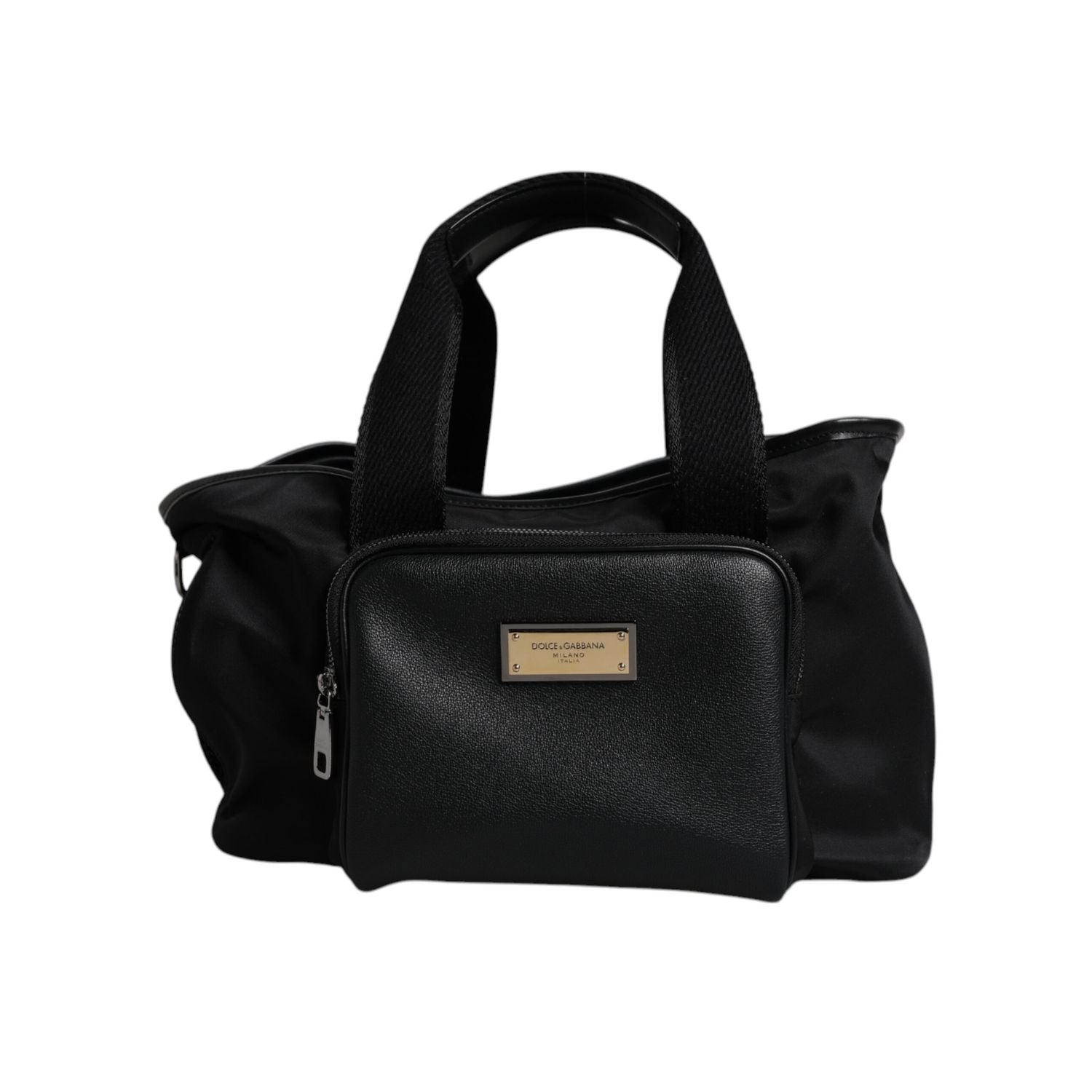 Front view with bag zipped and handles upright.