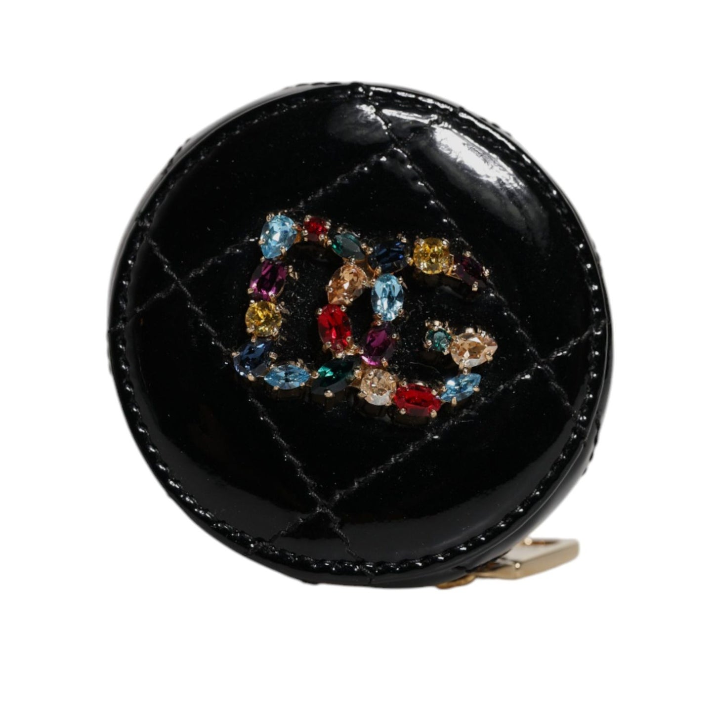 Dolce & Gabbana Black Lamb Leather DG Crystal Round Coin Purse Wallet