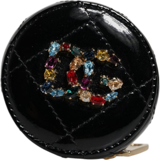 Dolce & Gabbana Black Lamb Leather DG Crystal Round Coin Purse Wallet
