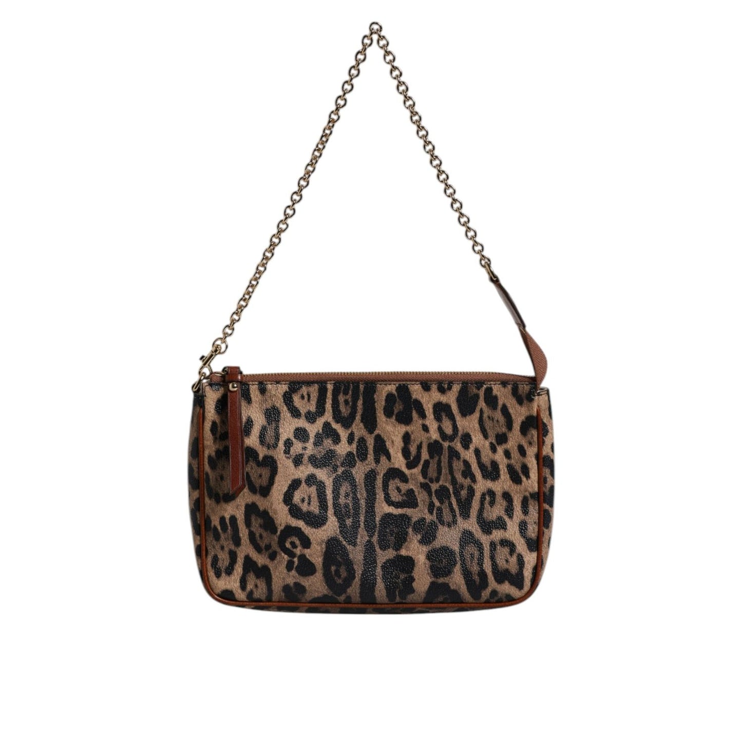Dolce & Gabbana Brown Leopard Leather Shoulder Chain Strap Bag