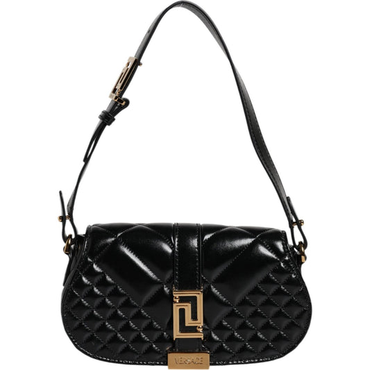Versace Black Calf Leather Quilted Shoulder Strap Bag