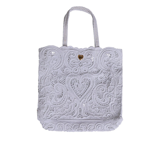 Dolce & Gabbana White Cordonetto Lace Beatrice Tote Shopping Bag