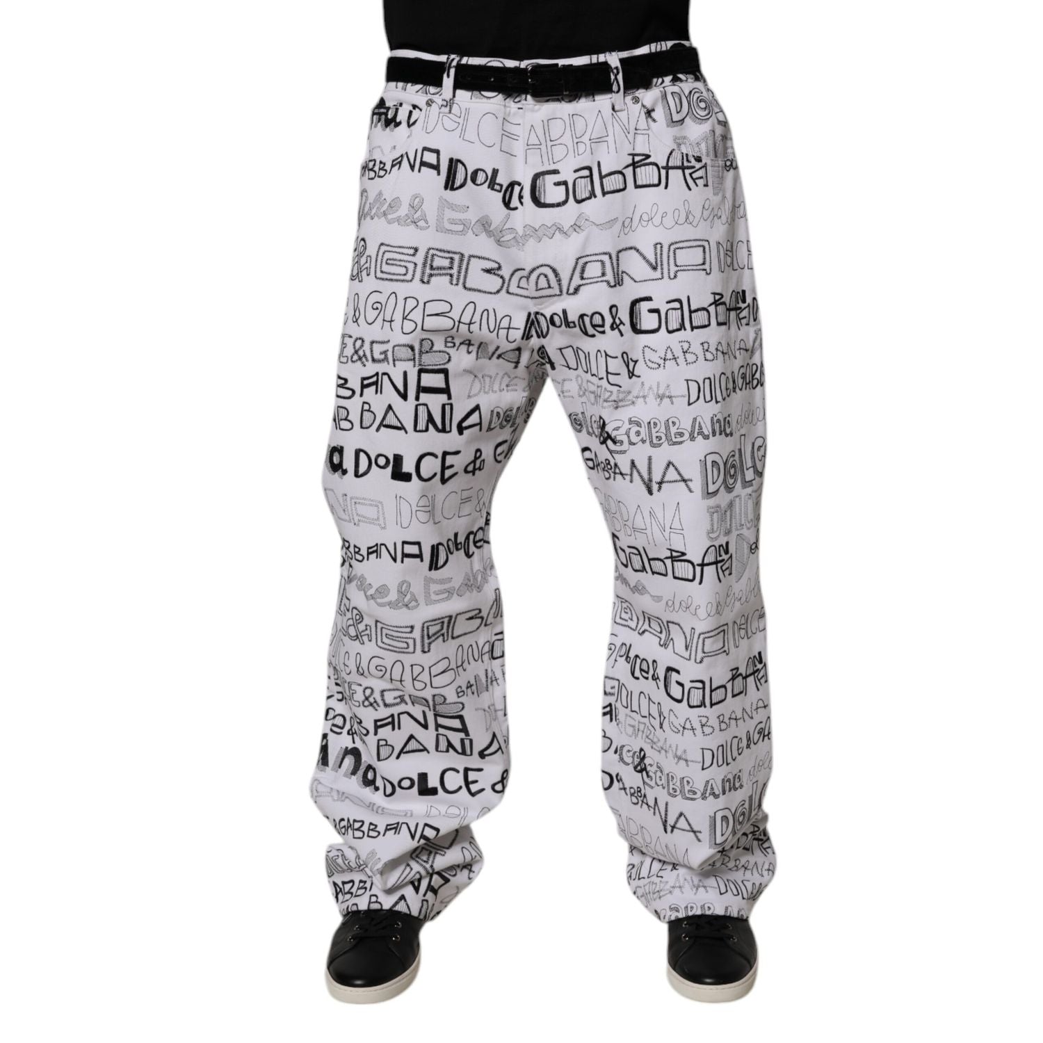 Dolce & Gabbana White Logo Print Straight Men Denim Jeans