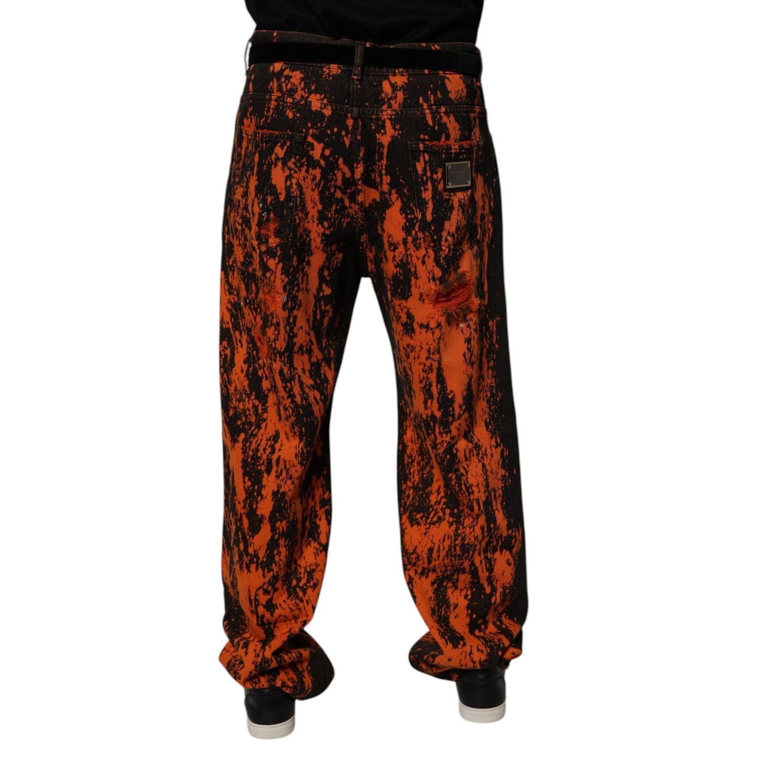 Dolce & Gabbana Black Red Tie Dye Cotton Straight Denim Jeans