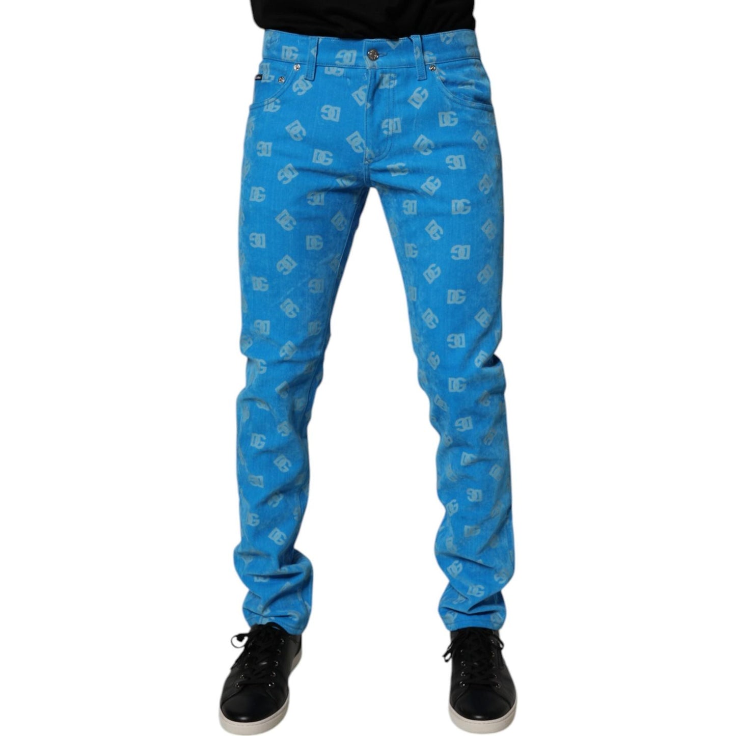 Dolce & Gabbana Blue Logo Monogram Cotton Skinny Denim Jeans