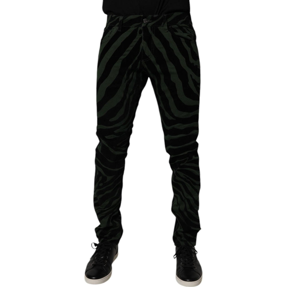Dolce & Gabbana Black Green Stripes Cotton Skinny Denim Jeans
