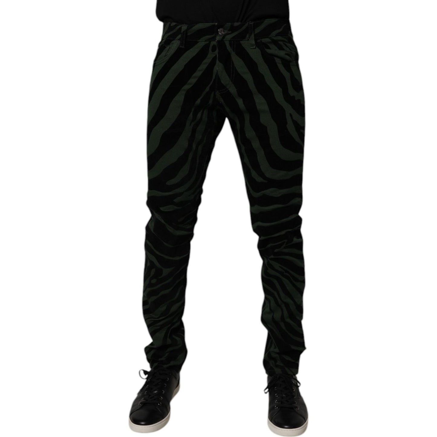 Dolce & Gabbana Black Green Stripes Cotton Skinny Denim Jeans