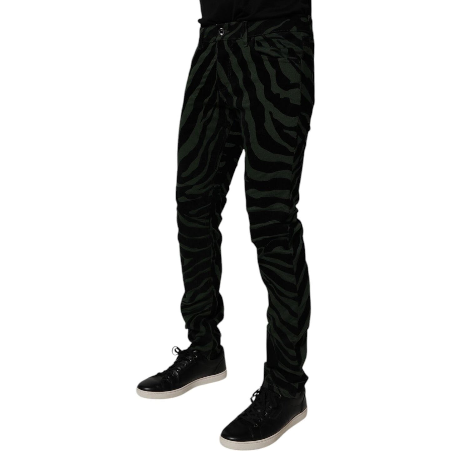 Dolce & Gabbana Black Green Stripes Cotton Skinny Denim Jeans