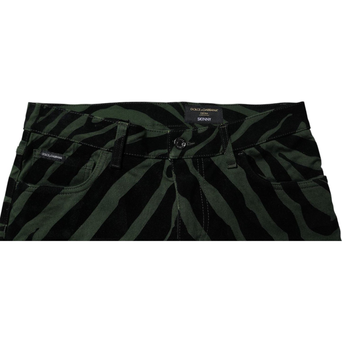 Dolce & Gabbana Black Green Stripes Cotton Skinny Denim Jeans