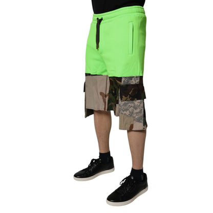 Dolce & Gabbana Green Patchwork Camouflage Men Cargo Shorts