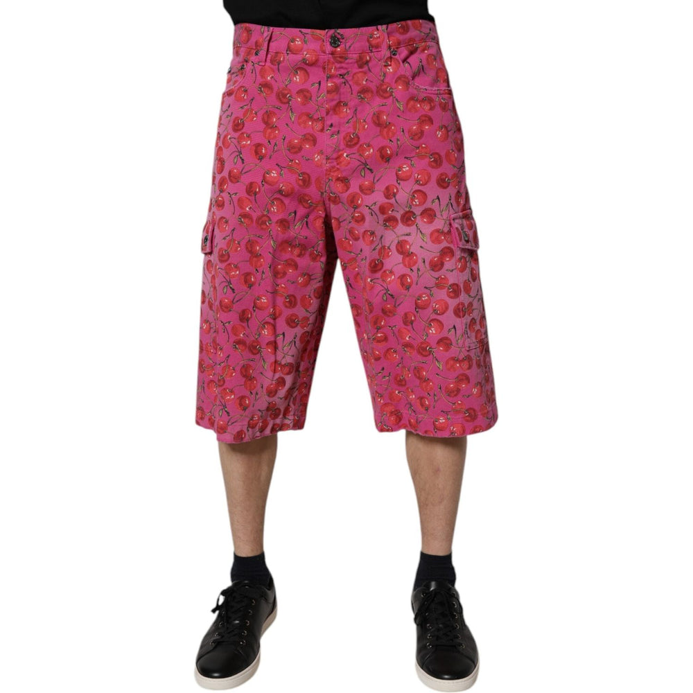 Dolce & Gabbana Pink Cherry Print Cargo Cotton Shorts