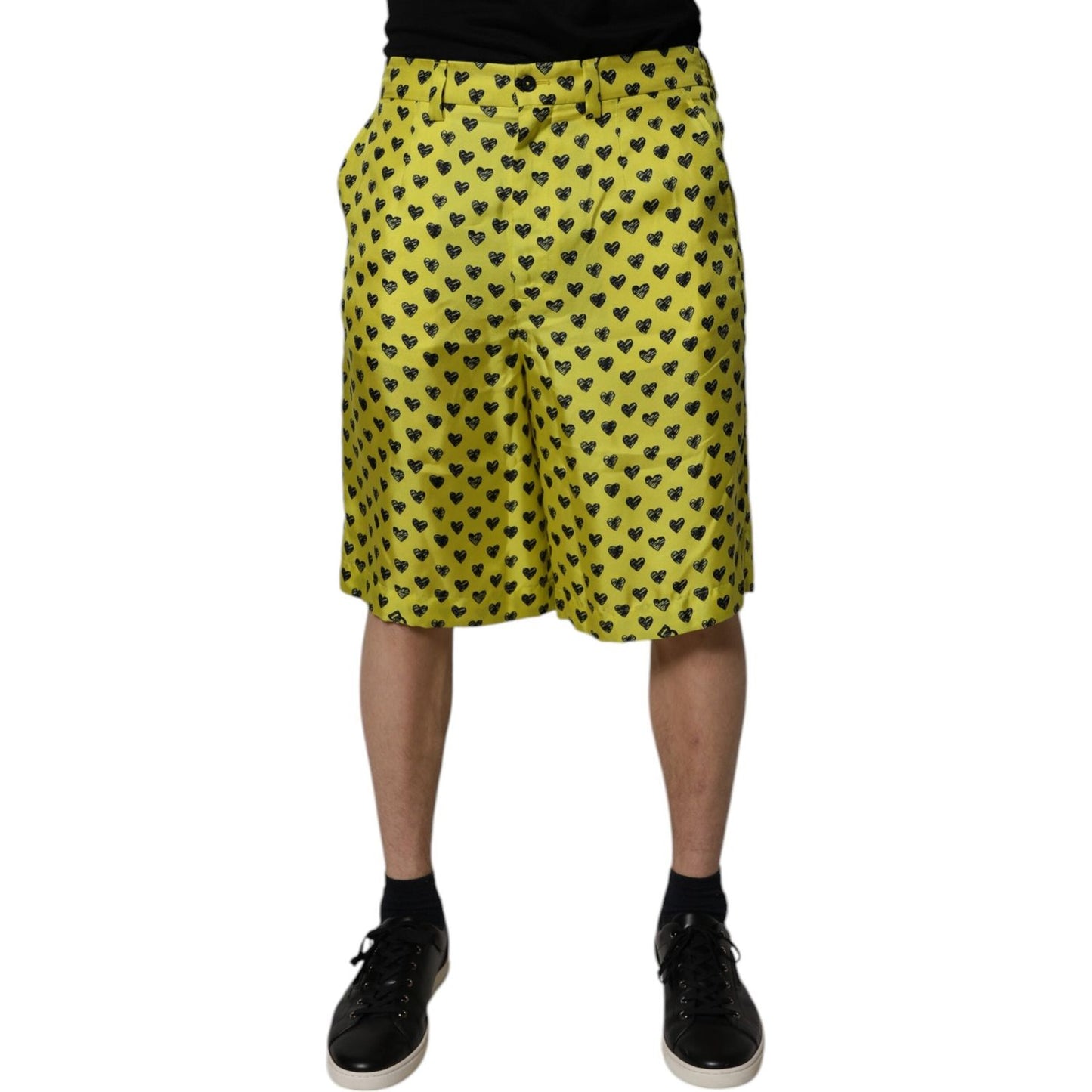 Dolce & Gabbana Green Silk Heart Print Bermuda Shorts