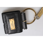 Dolce & Gabbana Black Leather Strap Gold Metal Logo Plaque Airpods Case SMY10693