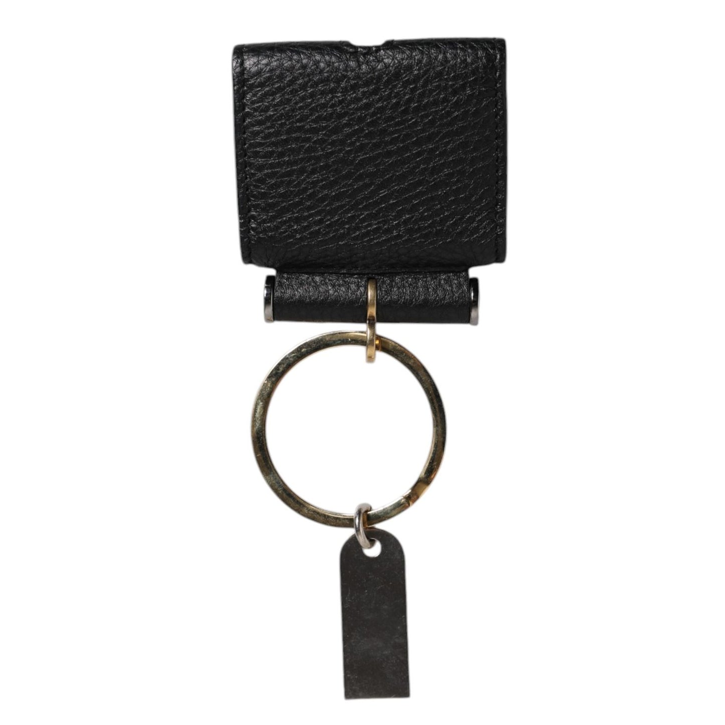 Dolce & Gabbana Black Leather Strap Gold Metal Logo Plaque Airpods Case SMY10693