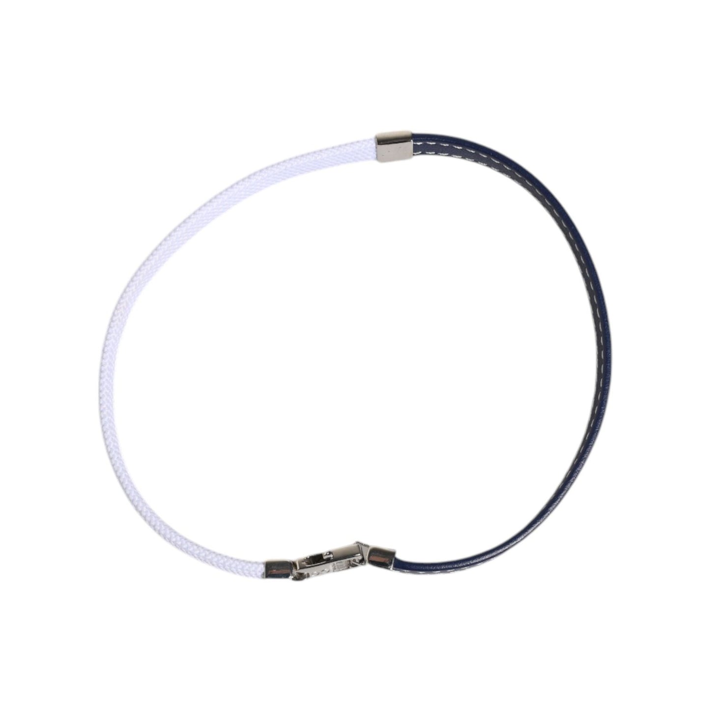 Dolce & Gabbana Blue White Leather Trimmed DG Engraved Silver Tone Clasp Bracelet SMY10690