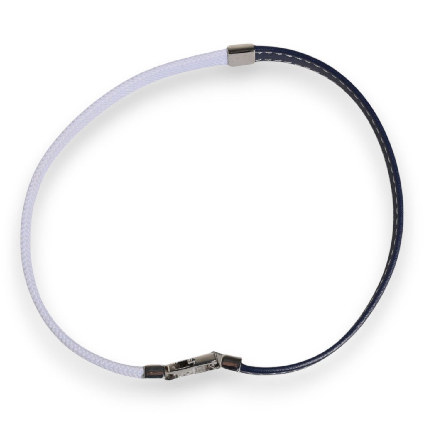 Dolce & Gabbana Blue White Leather Trimmed DG Engraved Silver Tone Clasp Bracelet SMY10690