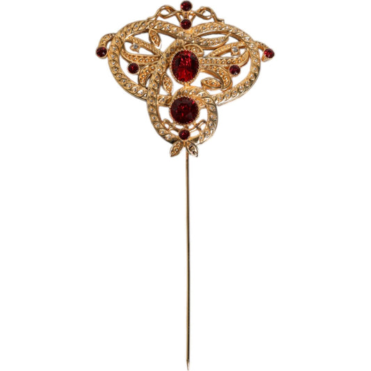 Dolce & Gabbana Gold Tone Red Crystal Embellish 925 Sterling Silver Pin