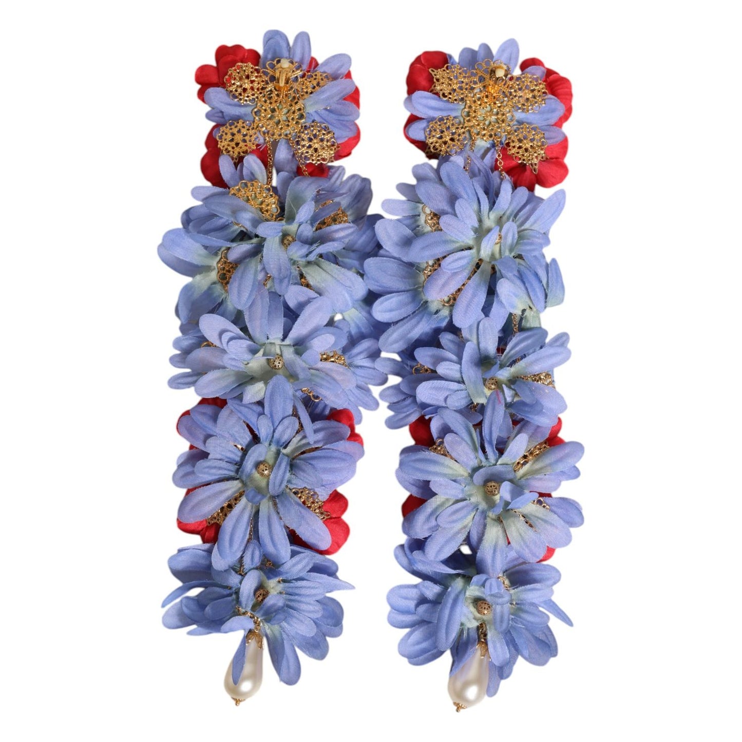 Dolce & Gabbana Gold Tone Brass Floral Crystal Clip On Dangling Earrings SMY10507