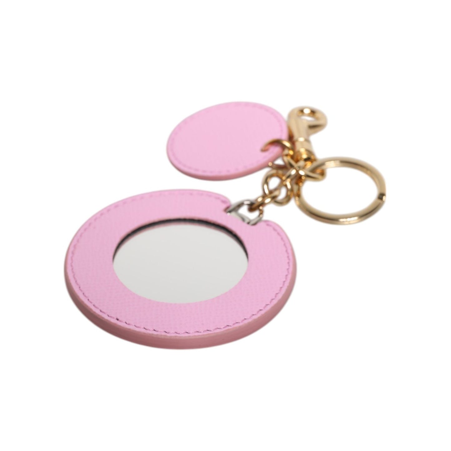 Dolce & Gabbana Pink Calf Leather Gold Metal Logo Print Keyring Keychain