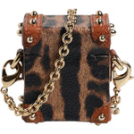 Dolce & Gabbana Brown Leopard Metal Logo Plaque Gold Chain Airpods Case SMY10661