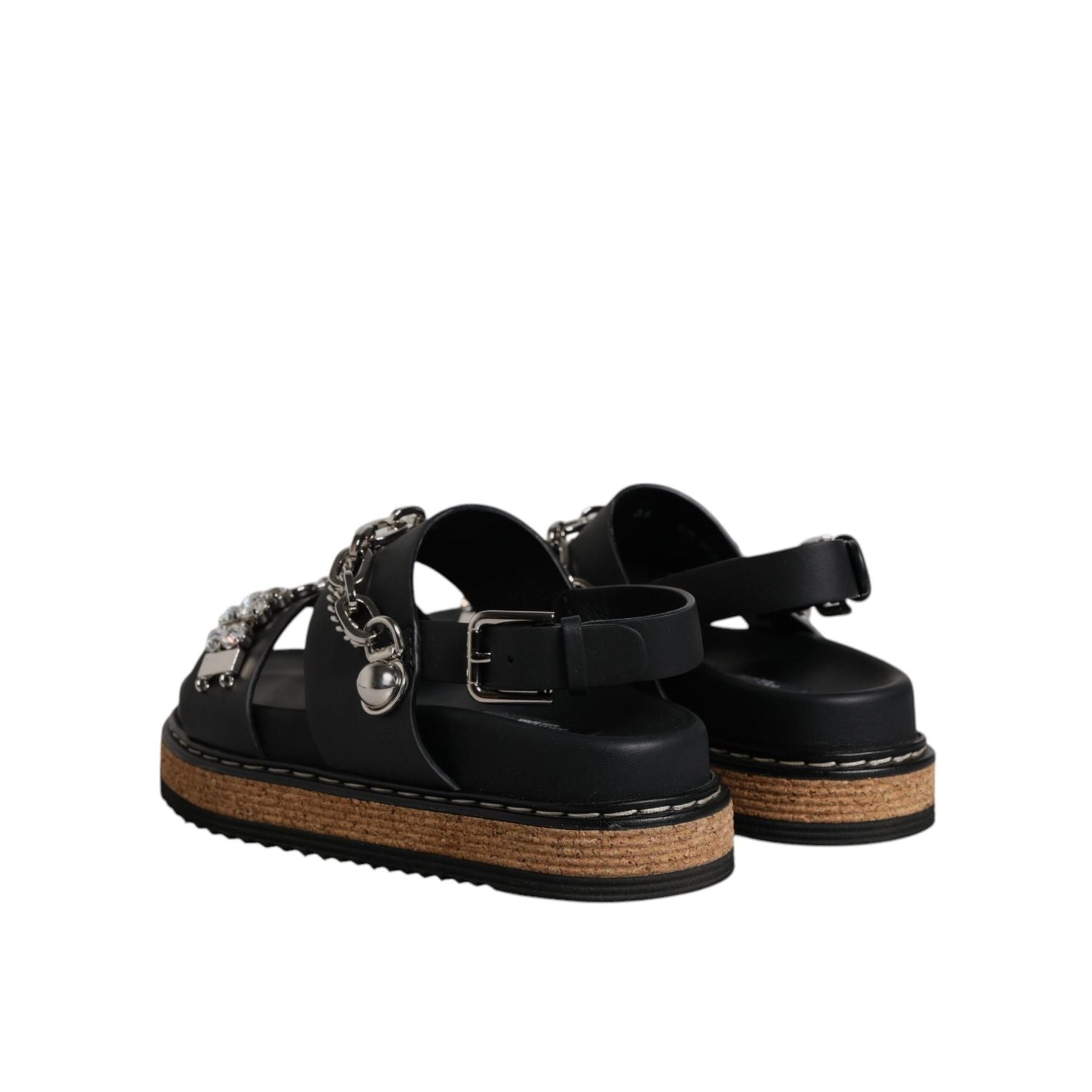 Dolce & Gabbana Black Crystal Embellish Strap Sandals Shoes