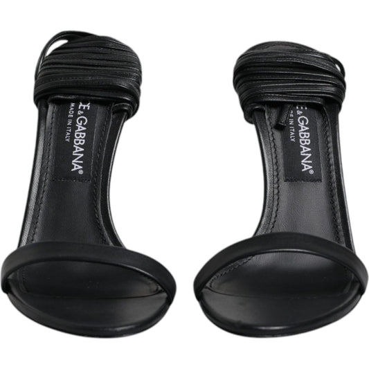 Dolce & Gabbana Black Leather Stiletto Heels Sandals Shoes