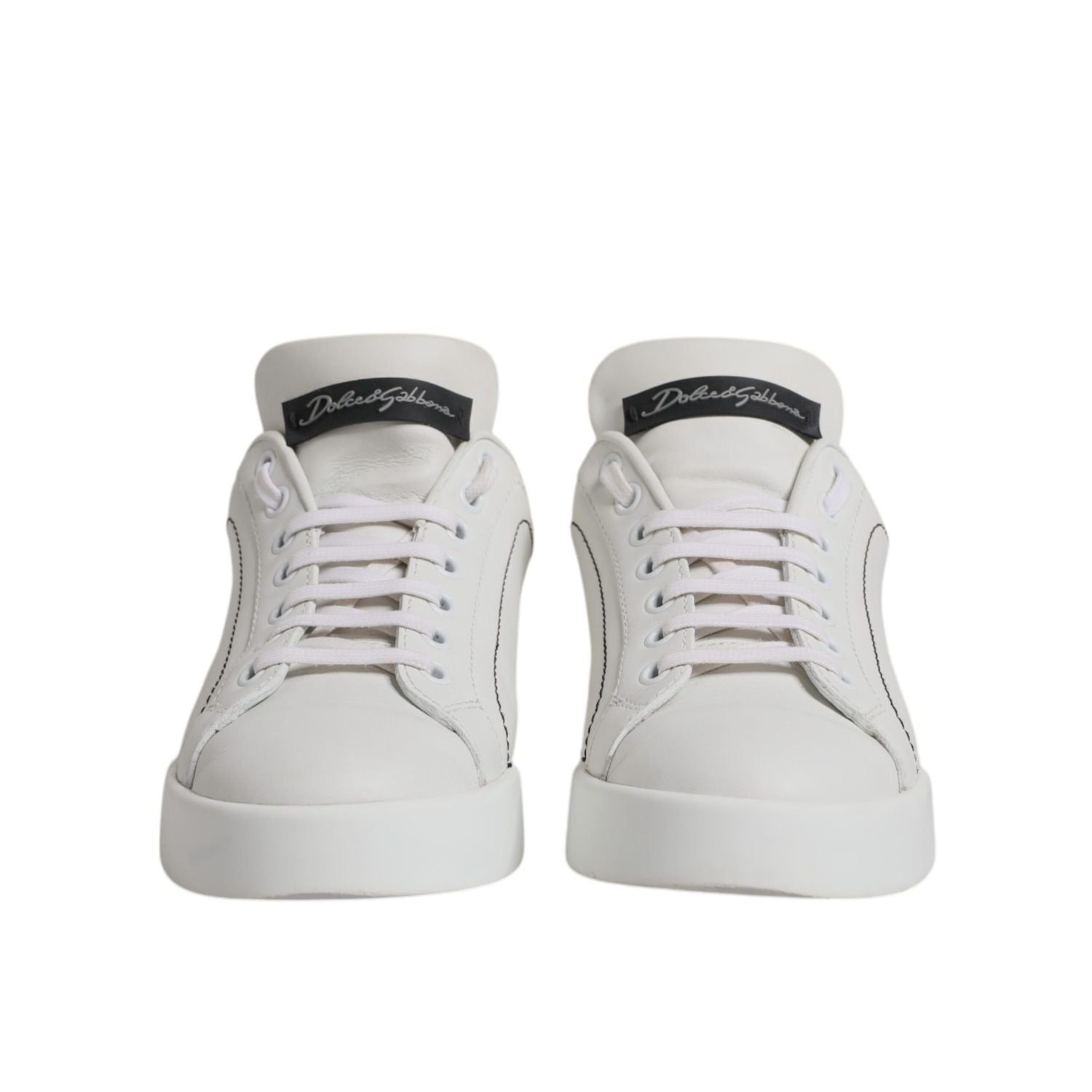 Dolce & Gabbana White Black Leather Low Top Sneakers Shoes
