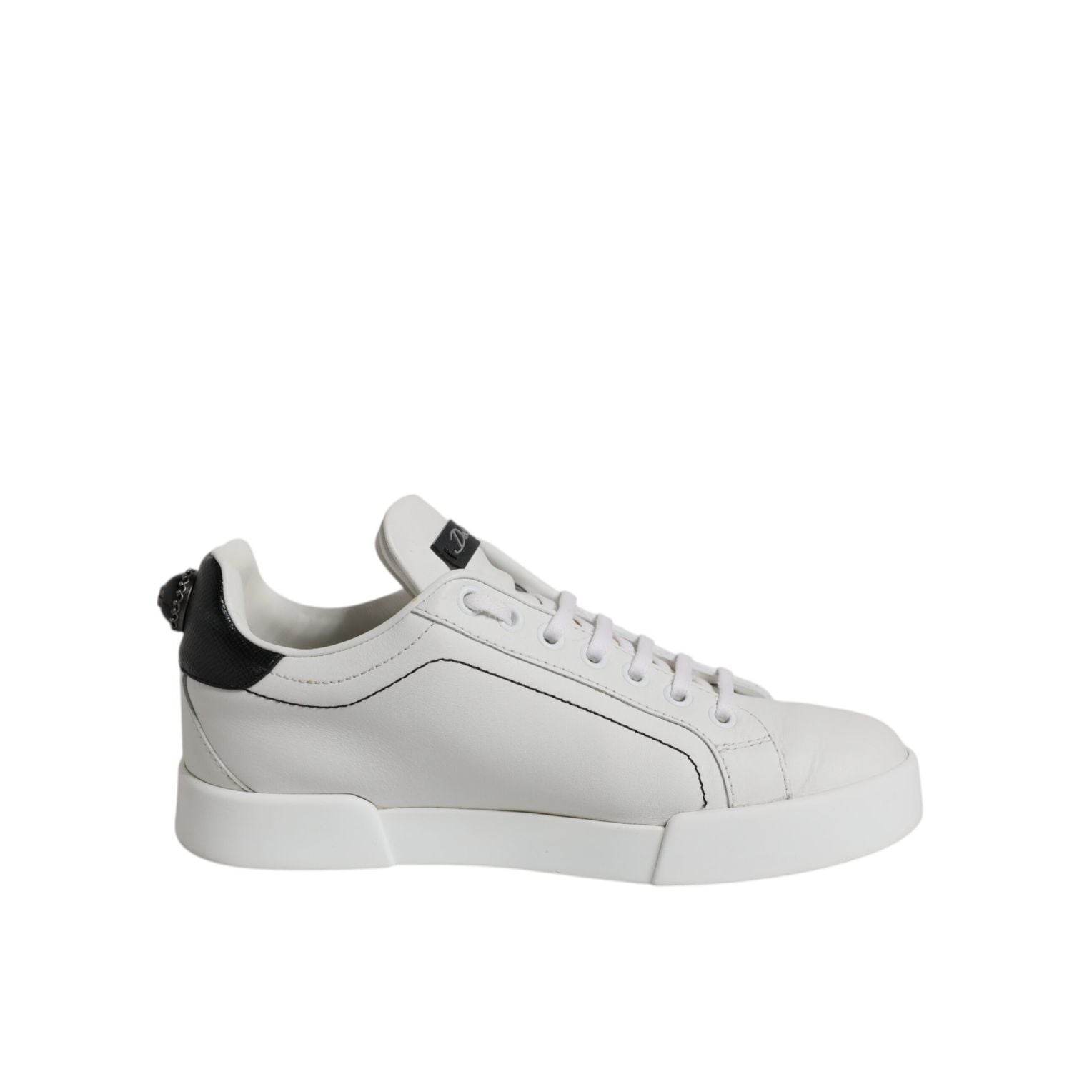Dolce & Gabbana White Black Leather Low Top Sneakers Shoes